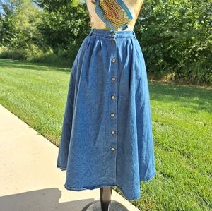 Vintage Blue Maxi Skirt with Gold Buttons